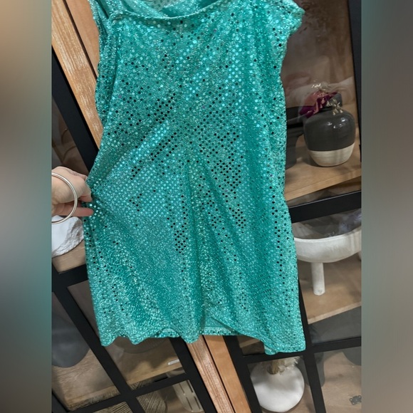 Vintage Y2K Turquoise Sequin One Shoulder Mini Dress Mona V Party 1990s - Picture 5 of 8